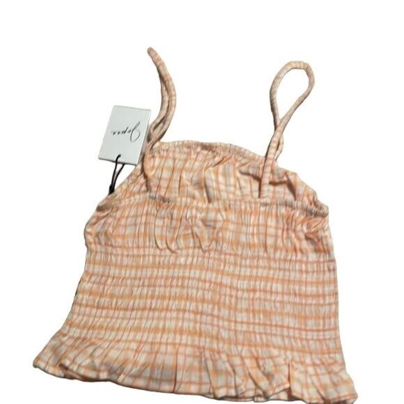 Japna Crop Top Elastic Midriff NWT Orange Plaid Womens XS - Picture 2 of 4